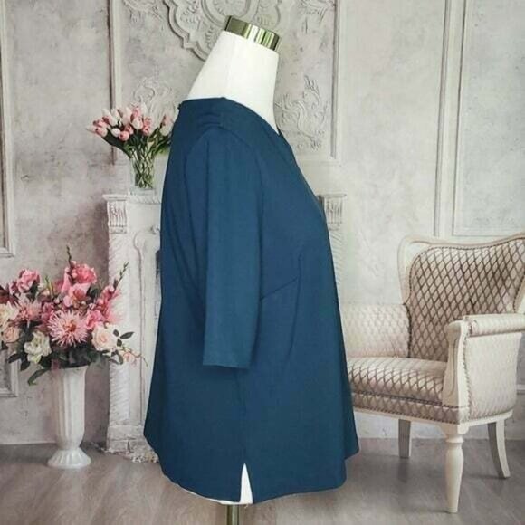 LIZ Claiborne Blue Pullover Jewel Neck Keyhole Back Short Sleeve Top Size Large - Picture 4 of 7